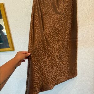 Brown Asymmetrical Midi Slip Skirt for Work